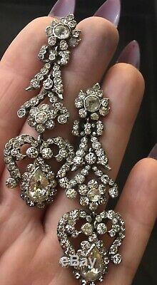 Stunning Antique Victorian Solid Silver Diamond Paste Long Drop Bow Earrings