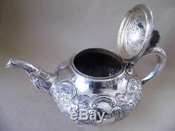 Stunning Large Victorian Sterling Silver Flowers & Scrolls Teapot 1846