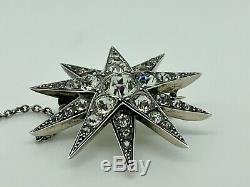 Stunning Rare Antique Victorian 900 Solid Silver Diamond PASTE Starburst Brooch