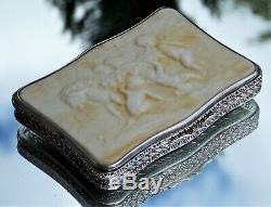 Stunning Rare Victorian Carved Putti Gathering Grapes Solid Silver Snuff Box