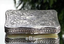 Stunning Rare Victorian Carved Putti Gathering Grapes Solid Silver Snuff Box