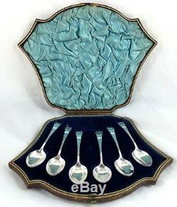 Stunning Victorian Enamelled Sterling Silver Spoons In Box Sheffield 1881