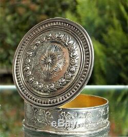 Stunning Victorian French Solid Silver Circular Ornate Snuff Box Hallmarked