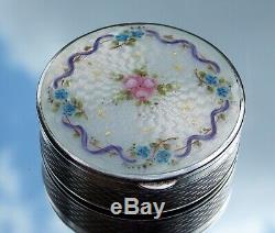 Stunning Victorian Solid Silver Guilloche Enamel Forget Me Not & Rose Snuff Box