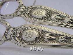 Superb English Sterling Silver Humby Family Crested Grape Shears 1859 Antique