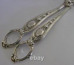 Superb English Sterling Silver Humby Family Crested Grape Shears 1859 Antique