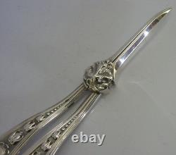 Superb English Sterling Silver Humby Family Crested Grape Shears 1859 Antique