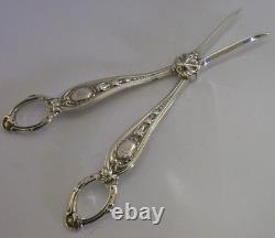 Superb English Sterling Silver Humby Family Crested Grape Shears 1859 Antique