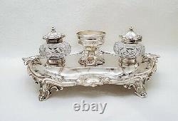Superb Victorian 1881 Solid Silver inkstand by Henry Wilkinson & Co 444g
