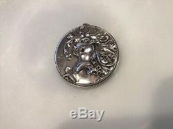 UNGER Heraldic STERLING SILVER Chatelaine Mirror Pin Needle Holder Knight Sewing
