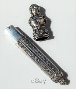 Unique Victorian French Solid Silver Figural Roman Lady Sewing Needle Case Etui