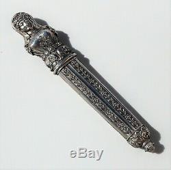 Unique Victorian French Solid Silver Figural Roman Lady Sewing Needle Case Etui
