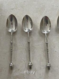 Unusual Victorian Set Of Six Heavy Solid Silver Teaspoons Birmingham 1890