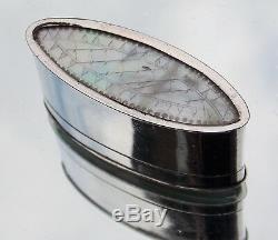 VICTORIAN Berthold Muller SOLID SILVER MOTHER OF PEARL NAVETTE SHAPE SNUFF BOX