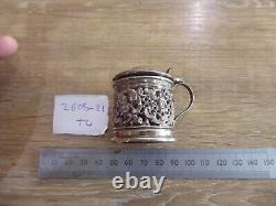 VICTORIAN English Pierced Silver drum Mustard Pot, & Liner, DATES C 1886