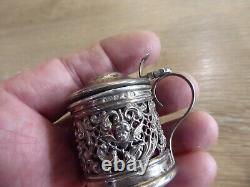 VICTORIAN English Pierced Silver drum Mustard Pot, & Liner, DATES C 1886