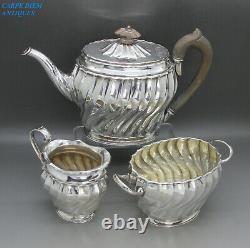 VICTORIAN MAGNIFICENT WRYTHEN 3PS SOLID SILVER TEA SERVICE 818g LONDON 1881