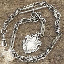 VICTORIAN SILVER ALBERT CHAIN HM 1897 Fancy Link T Bar Clip & Fob HM 1916 45g