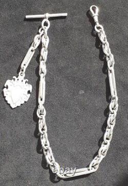 VICTORIAN SILVER ALBERT CHAIN HM 1897 Fancy Link T Bar Clip & Fob HM 1916 45g