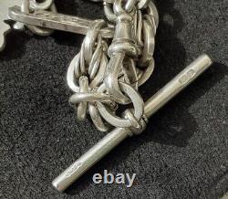 VICTORIAN SILVER ALBERT CHAIN HM 1897 Fancy Link T Bar Clip & Fob HM 1916 45g