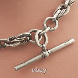 VICTORIAN SILVER ALBERT CHAIN HM 1897 Fancy Link T Bar Clip & Fob HM 1916 45g