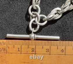 VICTORIAN SILVER ALBERT CHAIN HM 1897 Fancy Link T Bar Clip & Fob HM 1916 45g