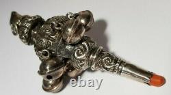 VICTORIAN SILVER BABY'S WHISTLE RATTLE WITH CORAL TEETHER GEORGE UNITE c1860