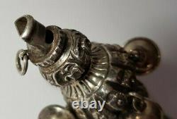VICTORIAN SILVER BABY'S WHISTLE RATTLE WITH CORAL TEETHER GEORGE UNITE c1860