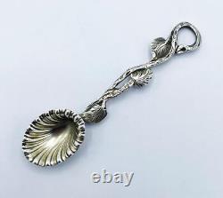 VICTORIAN SILVER SUGAR SPOON London 1852 NOVELTY FANTASY LILY POND