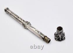 VICTORIAN SOLID SILVER DUAL SLIDE PROPELLING PENCIL & DIP PEN c1860