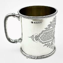 VICTORIAN STERLING SILVER Engraved 1/3 PINT CHRISTENING MUG / CUP Sheffield 1876