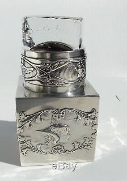 VICTORIAN William Comyns SOLID SILVER MOUNTED REYNOLDS ANGEL SQUARE SCENT BOTTLE