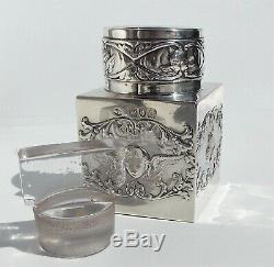 VICTORIAN William Comyns SOLID SILVER MOUNTED REYNOLDS ANGEL SQUARE SCENT BOTTLE