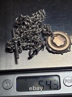 Very Long Antique Victorian Heavy Duty Sterling Silver Pocket Watch Albert Chain