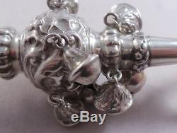 Very Nice Antique Sterling Silver 8 Bell Baby Rattle 1907