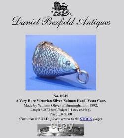 Very RARE Victorian NOVELTY Silver SALMON Vesta, William Oliver, Birmingham 1892