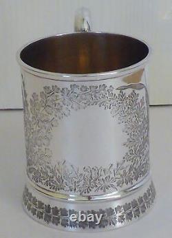 Victorian 1882 Hallmarked Solid Silver Christening Mug Tankard Martin & Hall