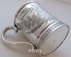 Victorian 1882 Hallmarked Solid Silver Christening Mug Tankard Martin & Hall