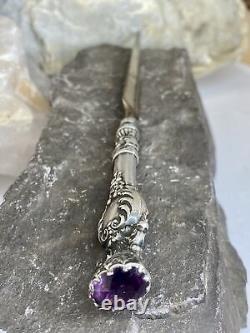 Victorian 1885 Antique Sterling Silver Foster & Bailey Amethyst Letter Opener
