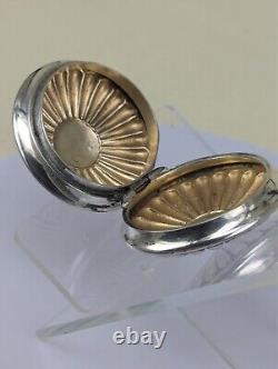 Victorian 1890 antique solid silver gilded pill box