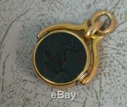 Victorian 18ct Gold Bloodstone Intaglio Pocket Watch Swivel Fob Pendant t0703