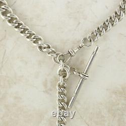 Victorian 925 sterling silver Albert chain T Bar and Fob