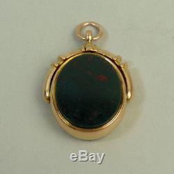 Victorian Antique 15 K Gold Carnelian & Bloodstone Swivel Watch Chain Fob 14.4 G