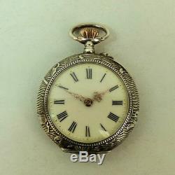 Victorian Antique. 935 Silver & Enamel Swiss Pocket Watch C. 1890 G. W. O