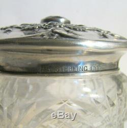 Victorian Antique Cut Glass Dresser Jar Box Ornate Amethyst -set Sterling LID