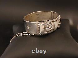 Victorian Antique Solid 925 Sterling Silver Aesthetic Double Buckle Bangle