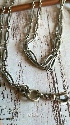 Victorian Antique Solid Silver 800 Large Long Guard Chain / Necklace 1890's