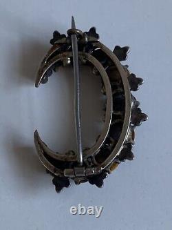 Victorian Antique Solid Silver Tigers Eye & Seed Pearl Brooch