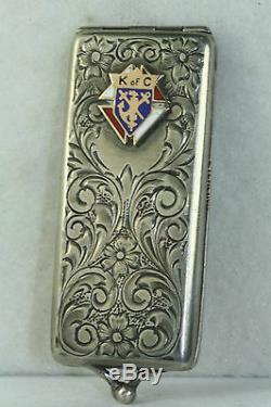 Victorian Antique Sterling Silver 10k Gold Enamel K Of C Membership Card Case