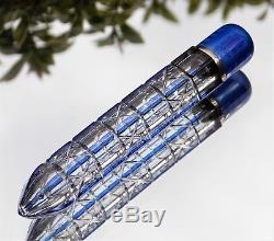 Victorian Blue Guilloche Enamel Silver Top Bullet Shape Scent Perfume Bottle